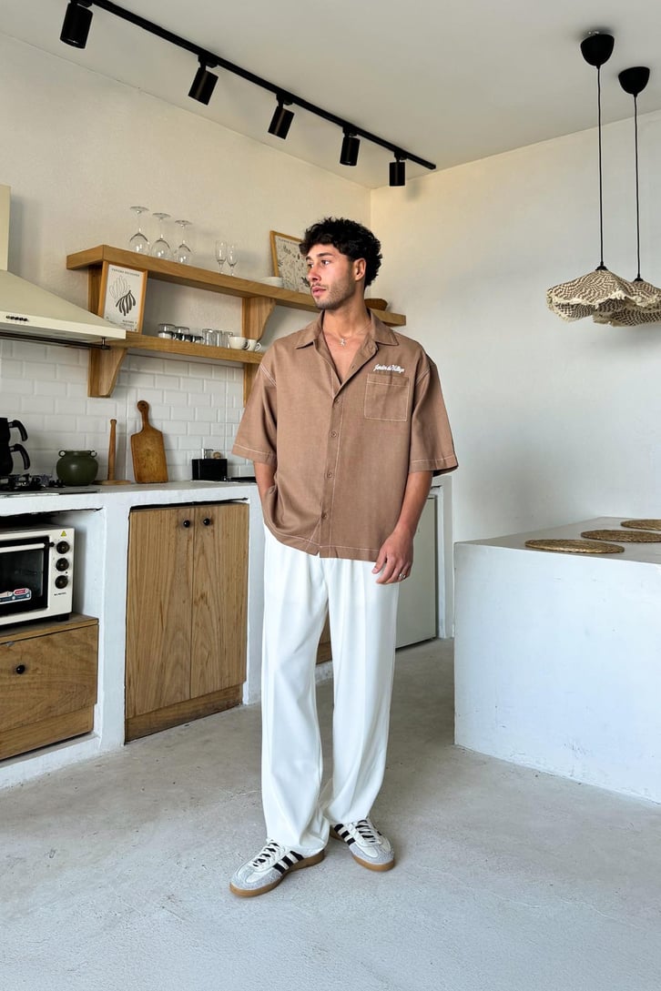 Sırt Nakışlı Kısa Kol Oversize Gömlek