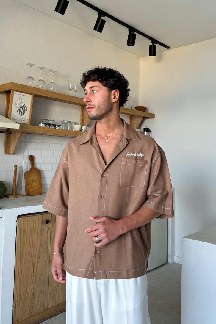 Sırt Nakışlı Kısa Kol Oversize Gömlek
