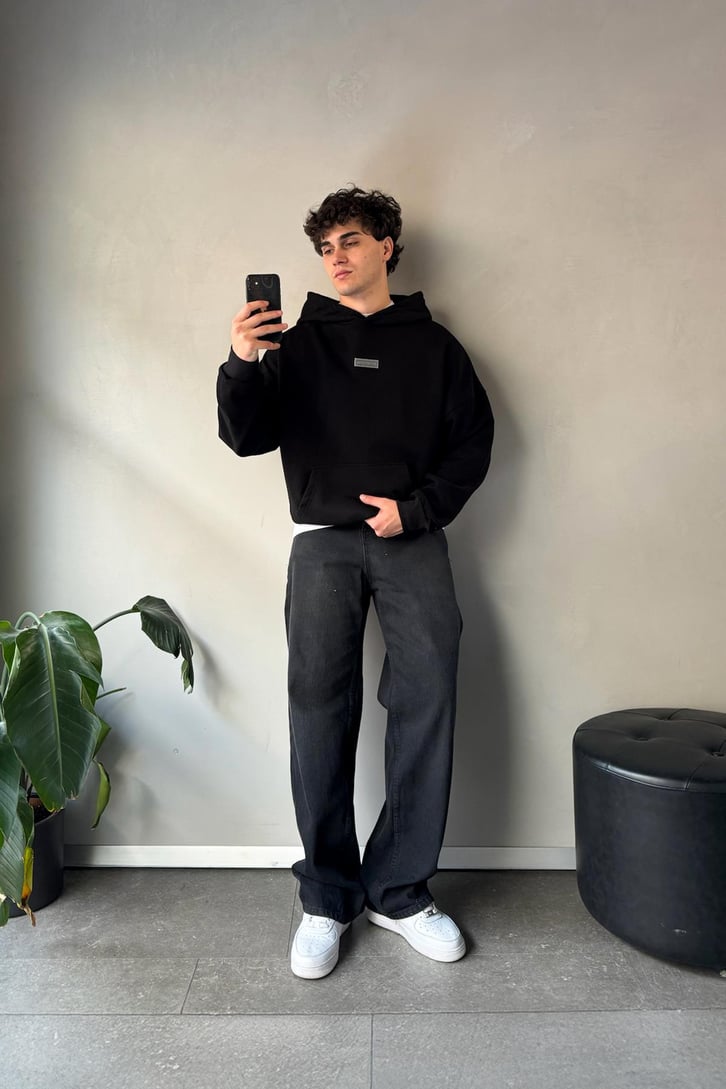 Sırt Nakışlı Oversize Hoodie