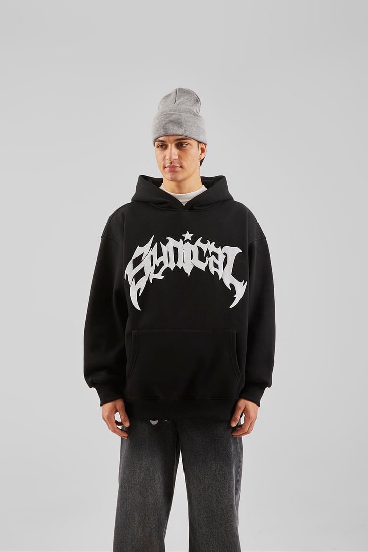 Sırt Taş İşlemeli Ekru Oversize Hoodie