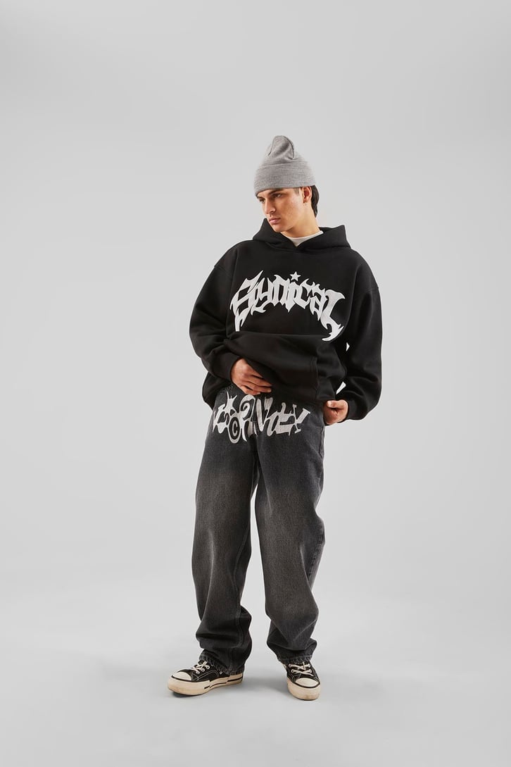 Sırt Taş İşlemeli Ekru Oversize Hoodie