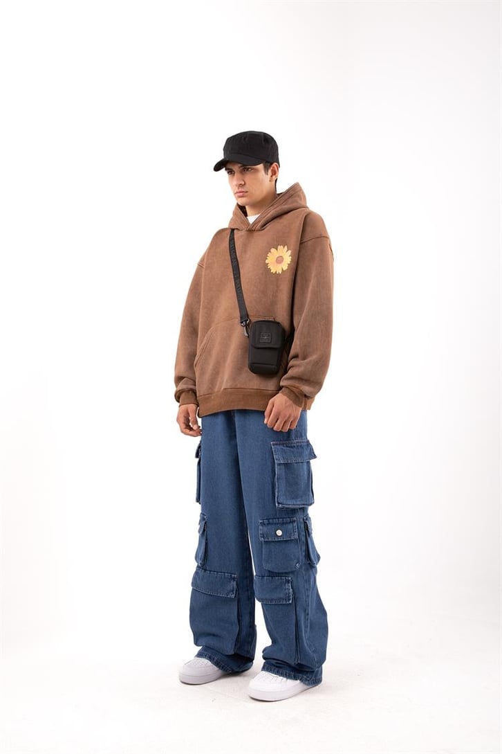Six Cargo Pocket Mavi Baggy Jean