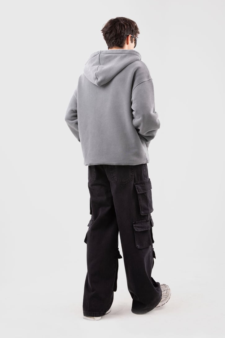 Six Cargo Pocket Siyah Baggy Jean
