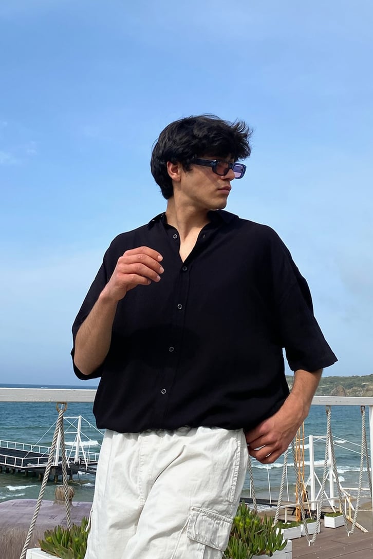 Siyah Basic Kısa Kollu Gömlek