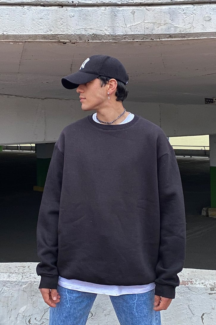 Siyah Basic Oversize Sweatshirt