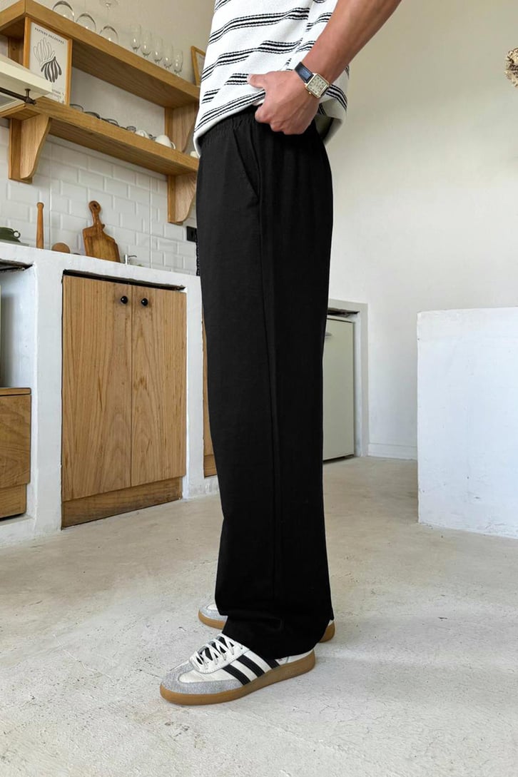 Siyah Bel Lastikli  Regular Pantolon