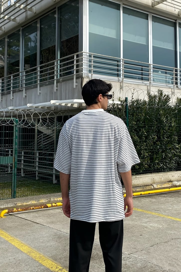 Siyah Beyaz Çizgili Oversize Tshirt