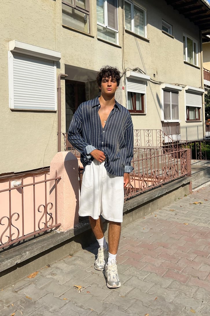 Siyah Çizgili Uzun Kol Oversize Gömlek