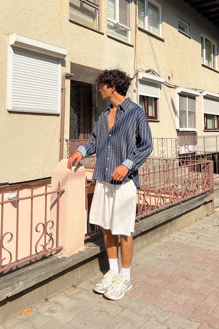 Siyah Çizgili Uzun Kol Oversize Gömlek