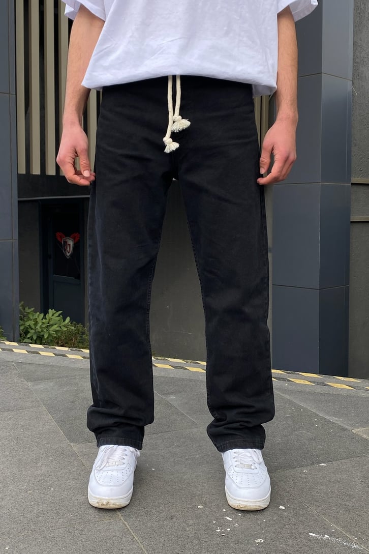 Siyah İp Detay Losse Fit Pant