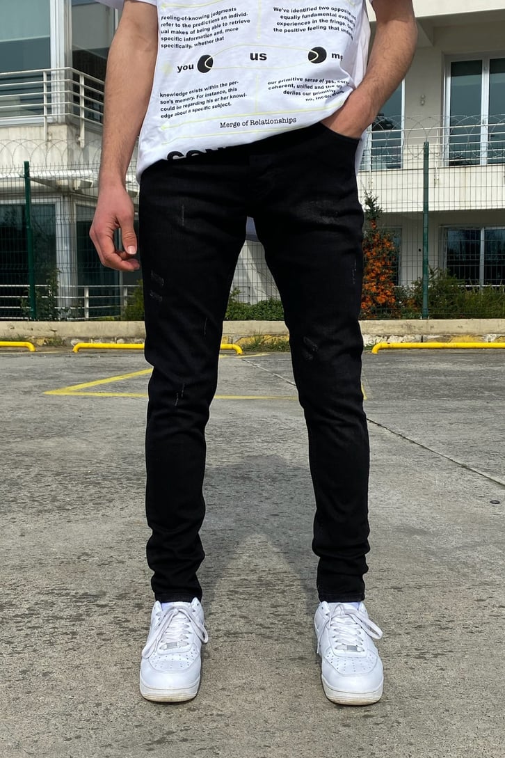 Siyah Mini Distressed Skinny Jean