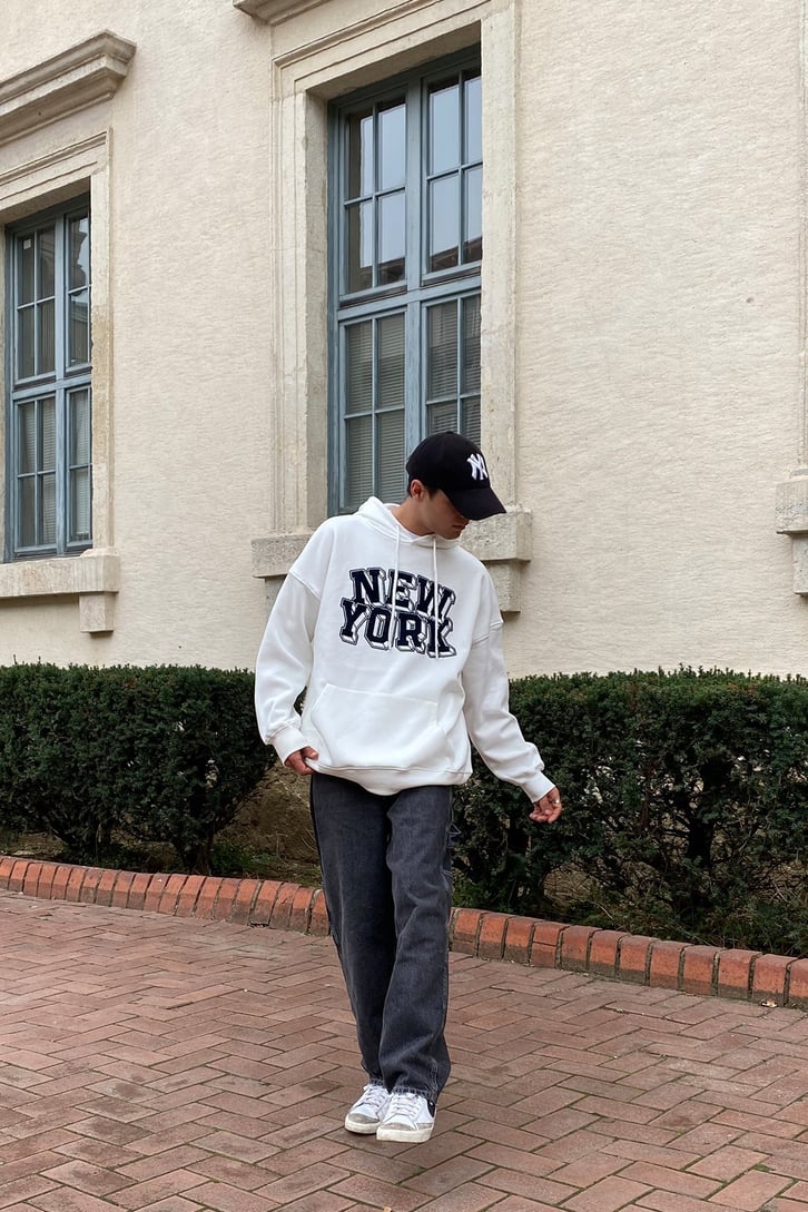 SİYAH NEW YORK BASKILI OVERSIZE HOODIE
