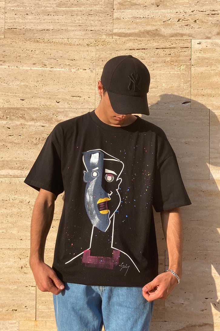 Siyah Oversize Front Printed Tshirt