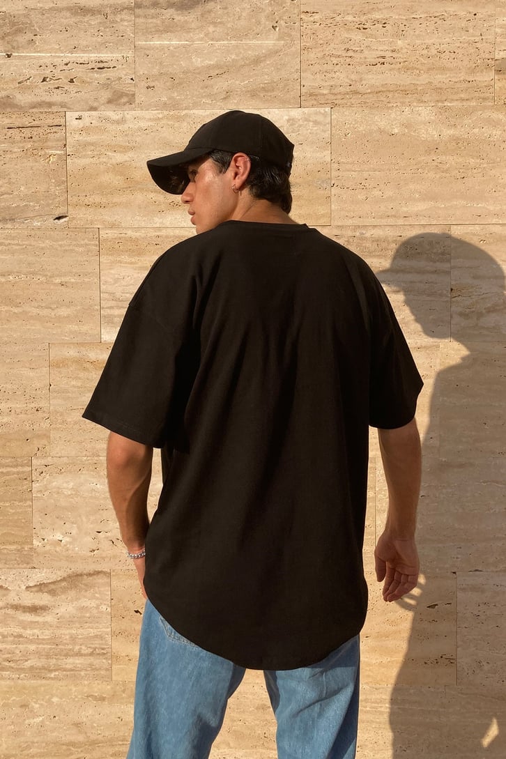 Siyah Oversize Front Printed Tshirt