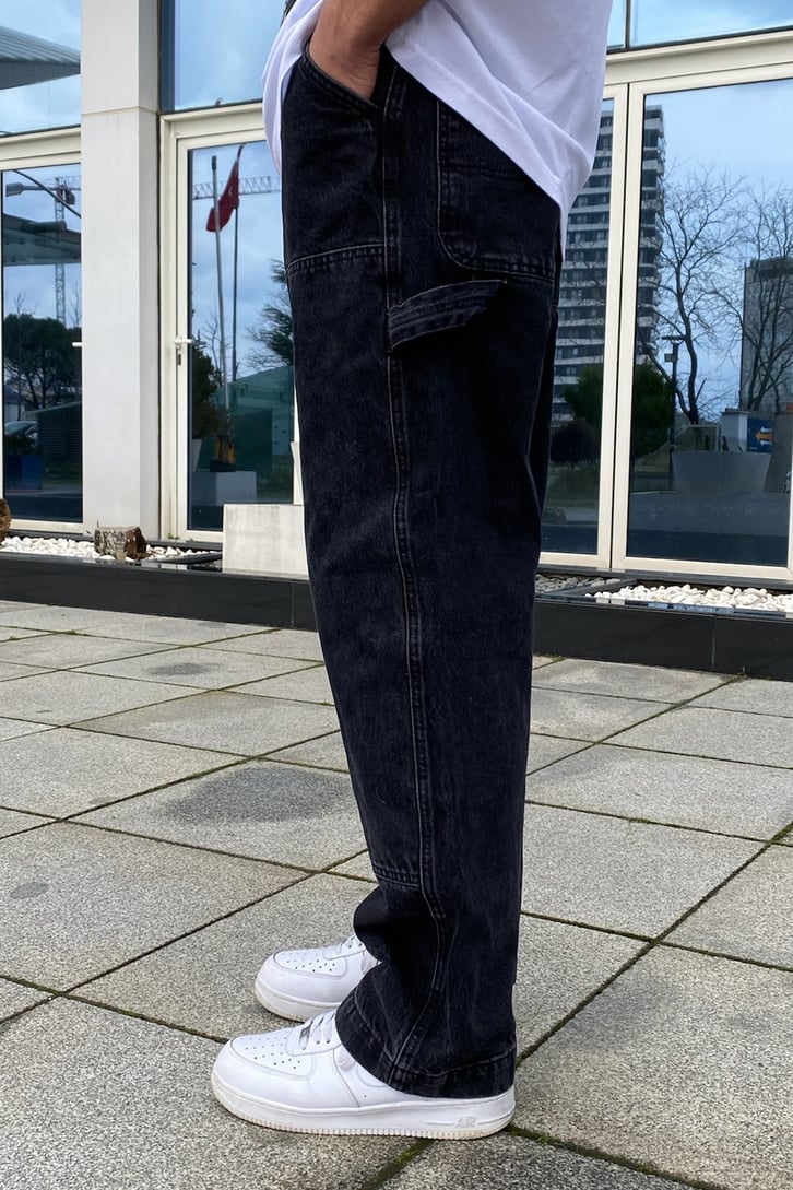 Siyah Patchwork Carpenter Jean