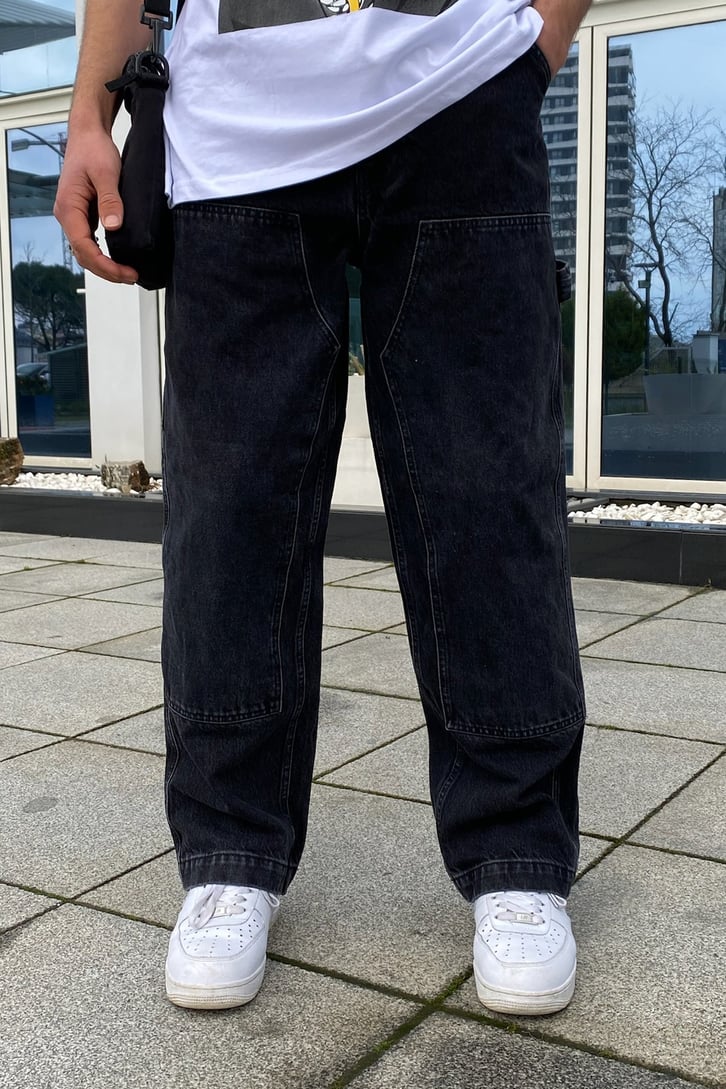 Siyah Patchwork Carpenter Jean