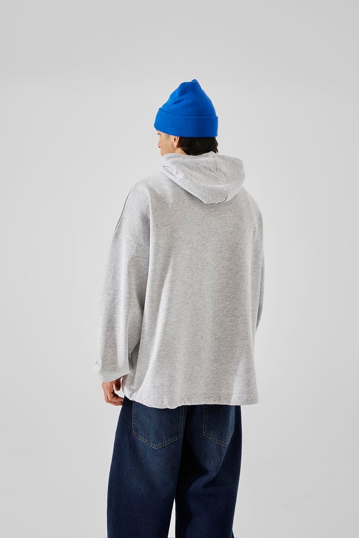 Skateboard Baskılı Beyaz Oversize Hoodie