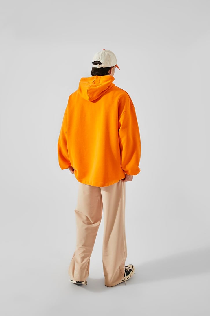 Skateboard Baskılı Turuncu Oversize Hoodie