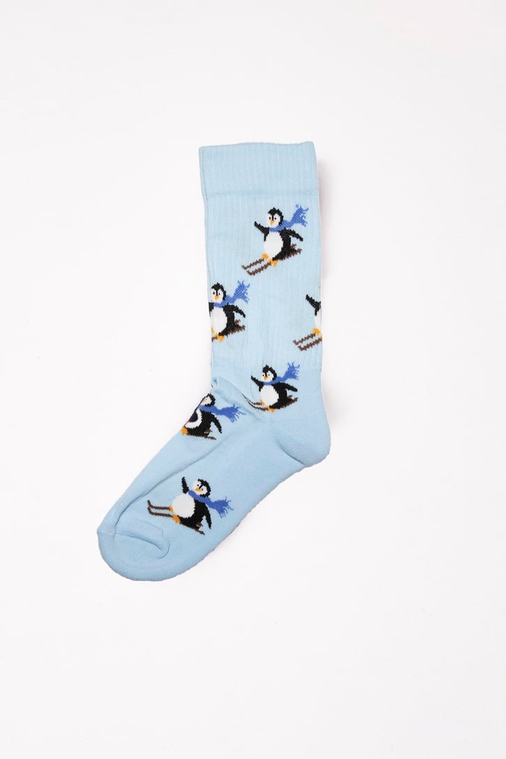 Skating Penguin Mavi Uzun Çorap