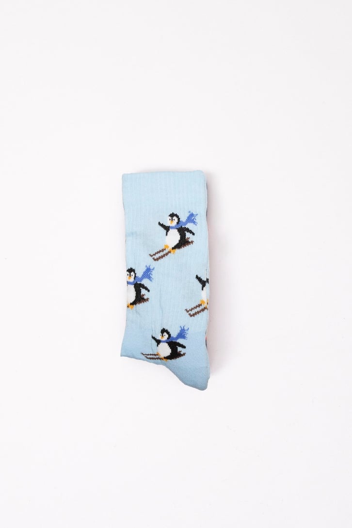 Skating Penguin Mavi Uzun Çorap