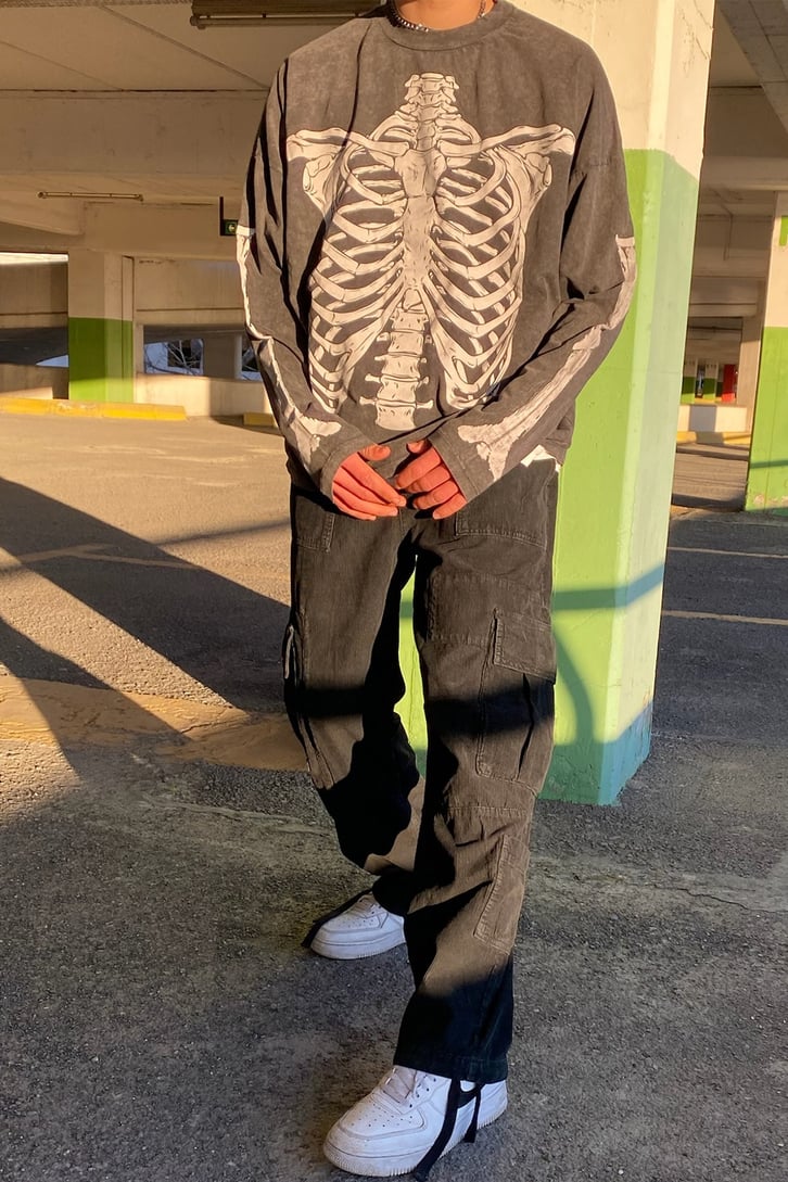 Skelaton Printed Oversize Longsleeve Tee
