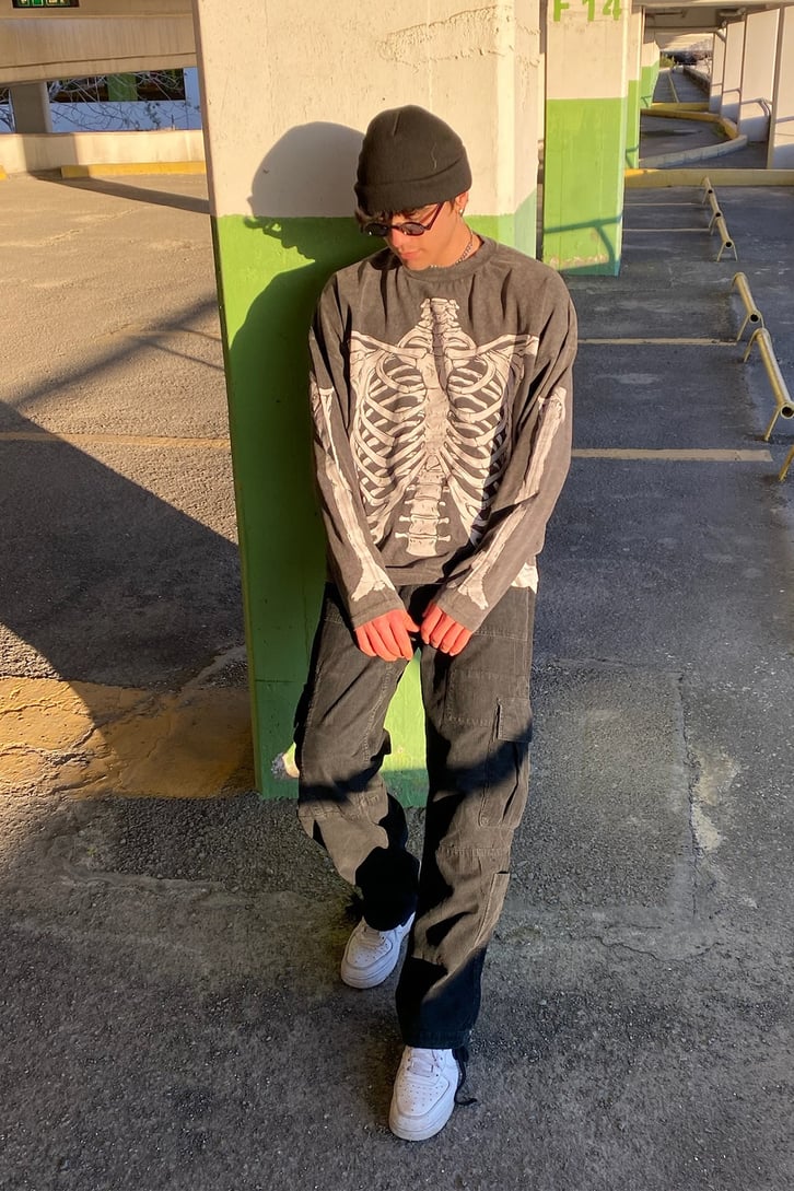Skelaton Printed Oversize Longsleeve Tee