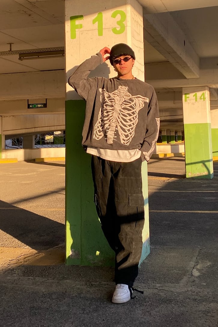 Skelaton Printed Oversize Longsleeve Tee