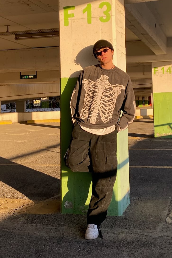 Skelaton Printed Oversize Longsleeve Tee