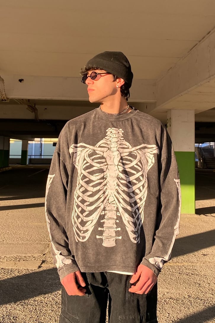 Skelaton Printed Oversize Longsleeve Tee