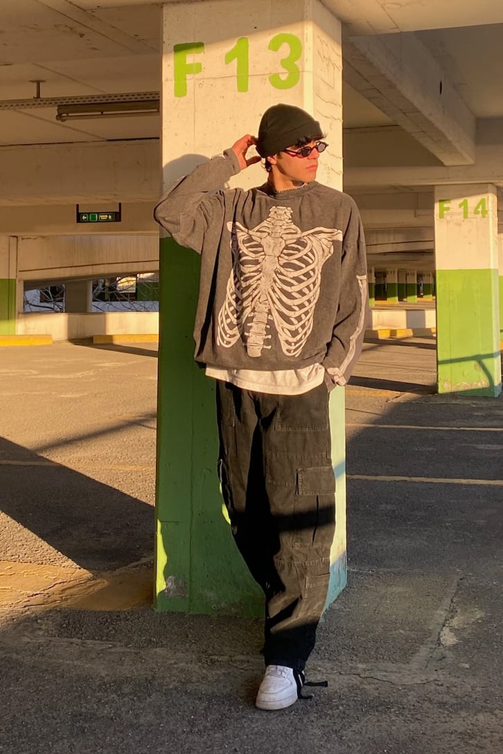 Skelaton Printed Oversize Longsleeve Tee