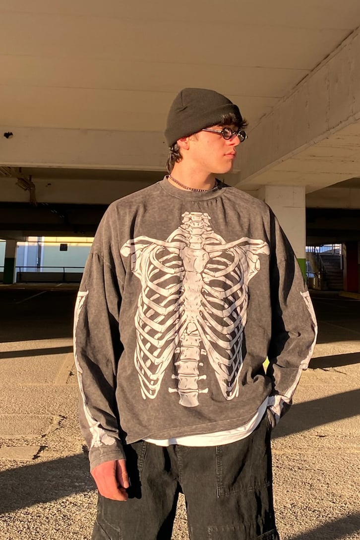 Skelaton Printed Oversize Longsleeve Tee