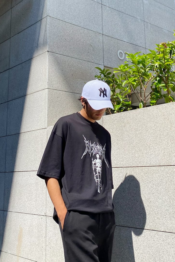 Skeleton Baskılı Siyah Oversize Tshirt