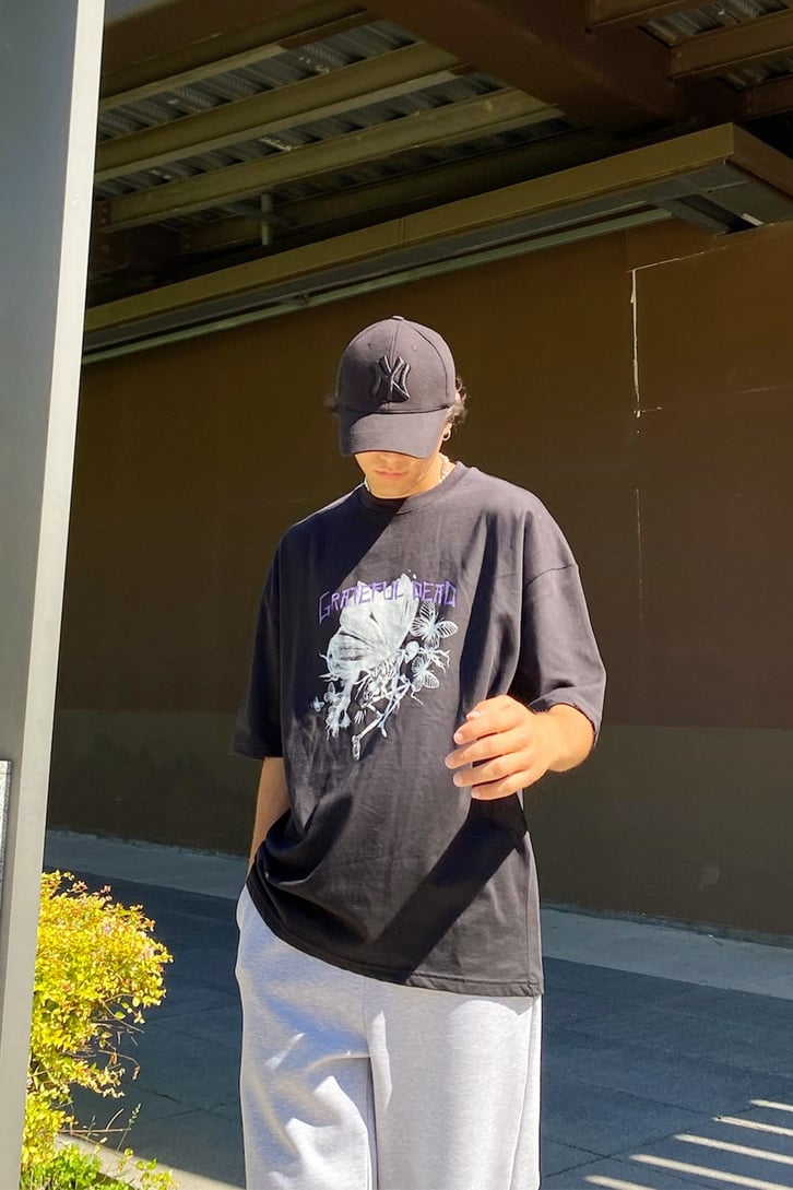 Skeleton Baskılı Siyah Oversize Tshirt
