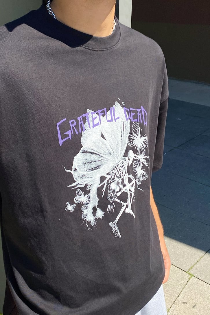 Skeleton Baskılı Siyah Oversize Tshirt