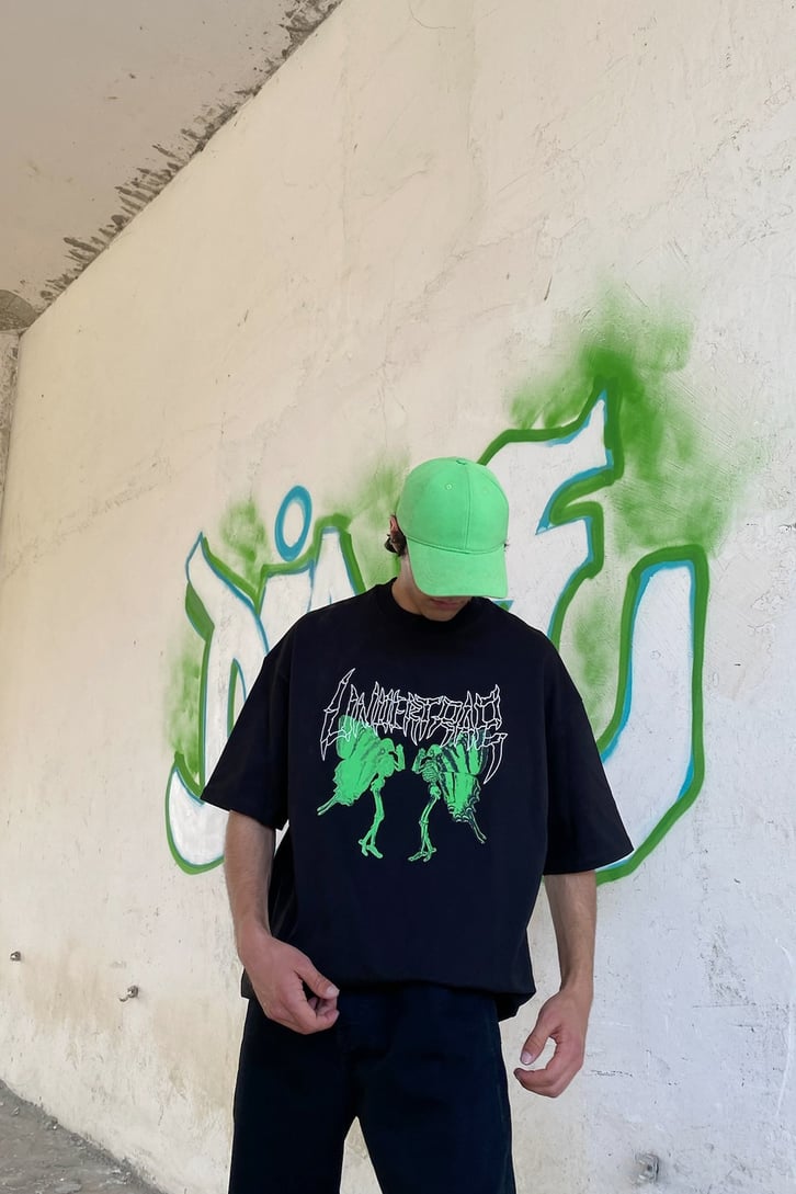 Skeleton Oversize Siyah Tshirt