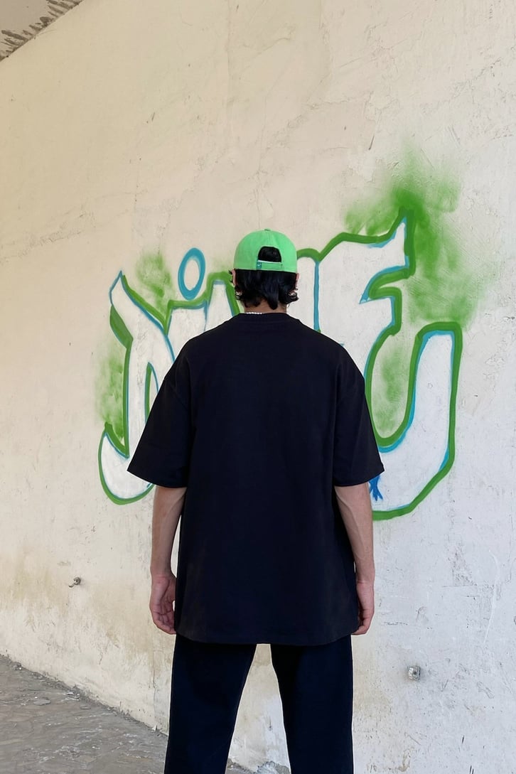 Skeleton Oversize Siyah Tshirt