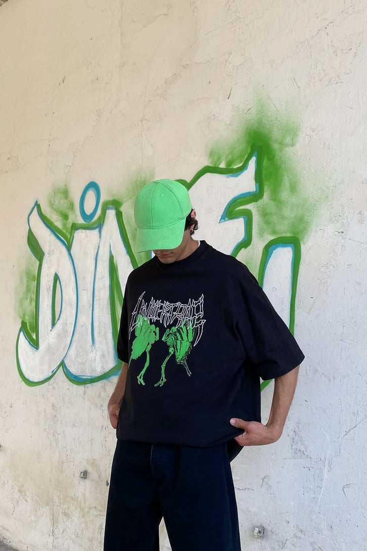 Skeleton Oversize Siyah Tshirt