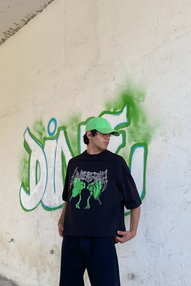 Skeleton Oversize Siyah Tshirt