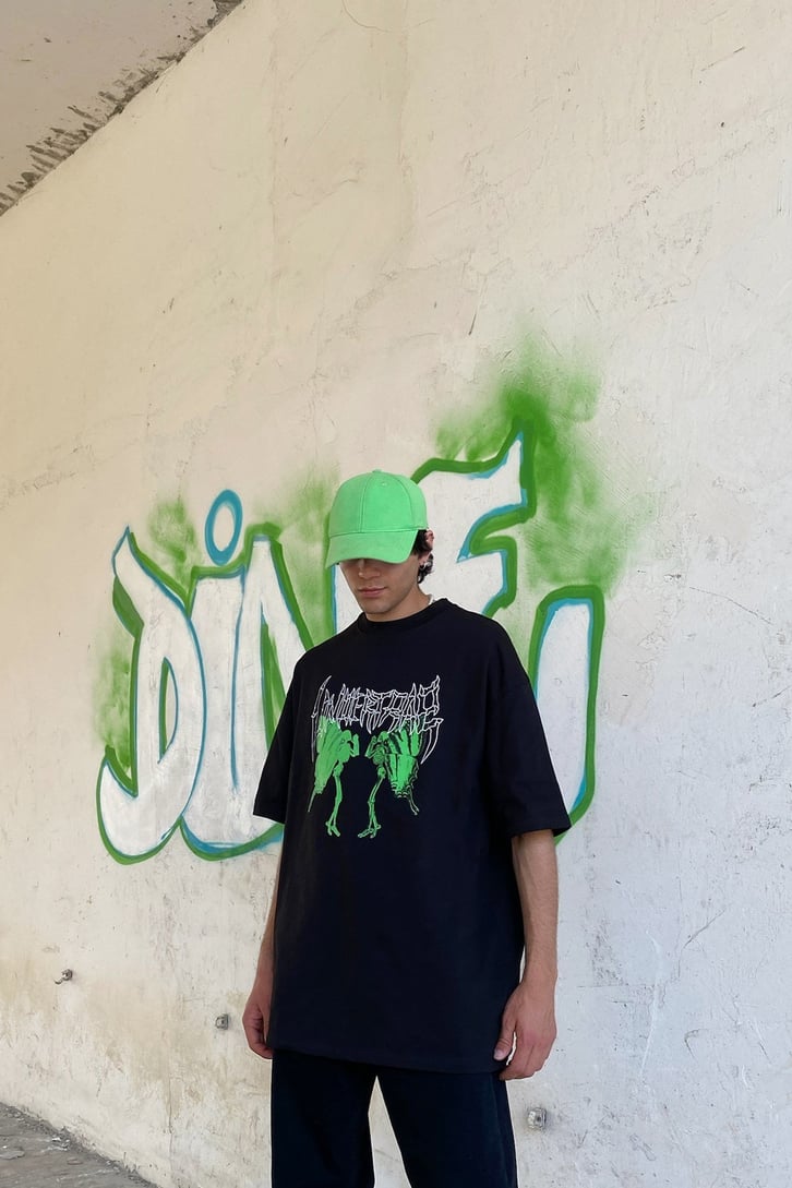 Skeleton Oversize Siyah Tshirt