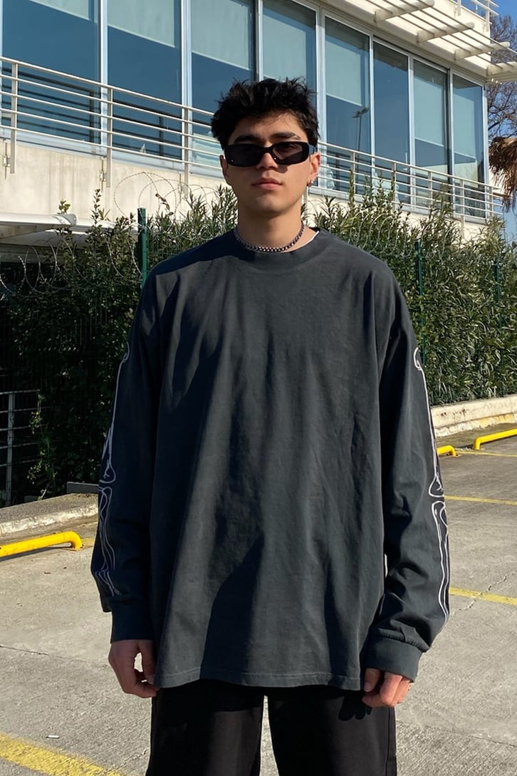 Skeleton Printed Oversize Washed Sweatshirt