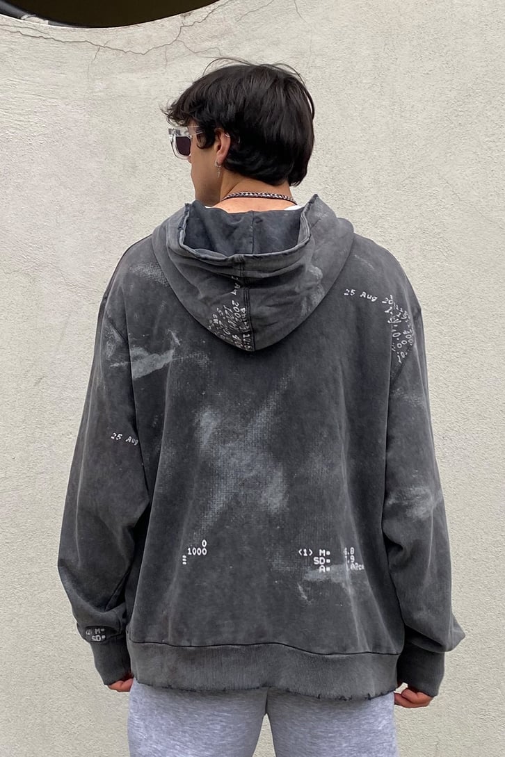 Skeleton Printed Oversize Washed Zip-Up Hoodie
