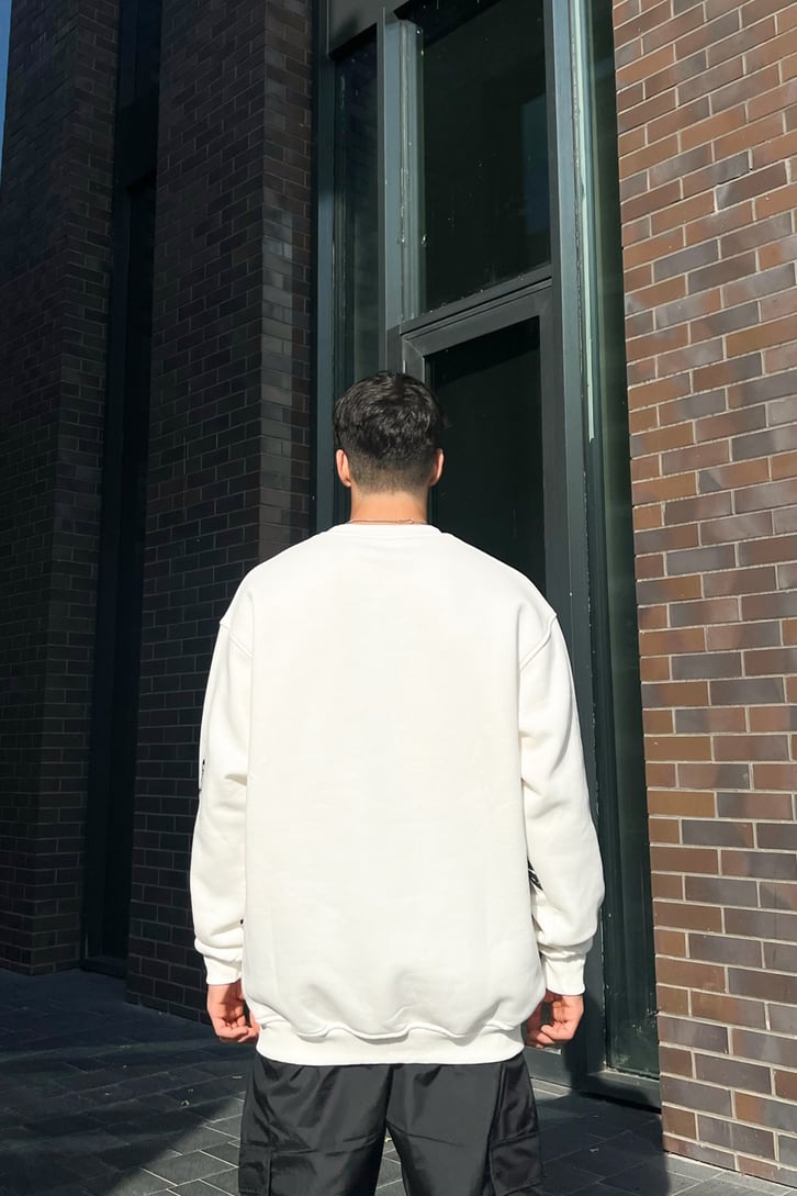 Skeletton Baskılı Beyaz Oversize Sweatshirt