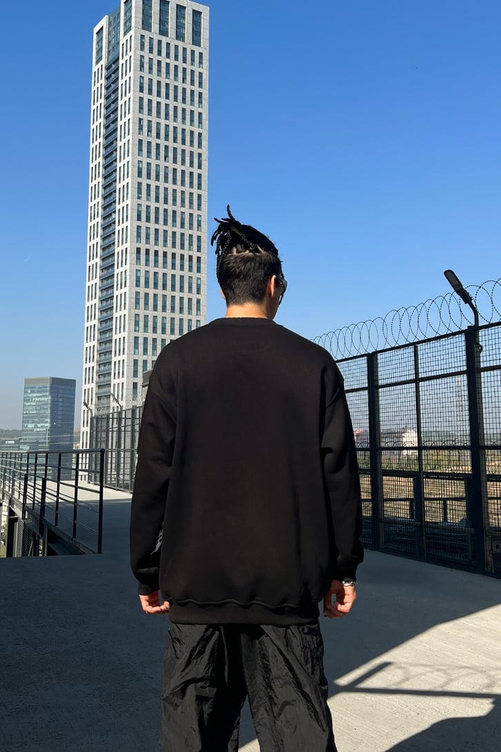 Skeletton Baskılı Siyah Oversize Sweatshirt