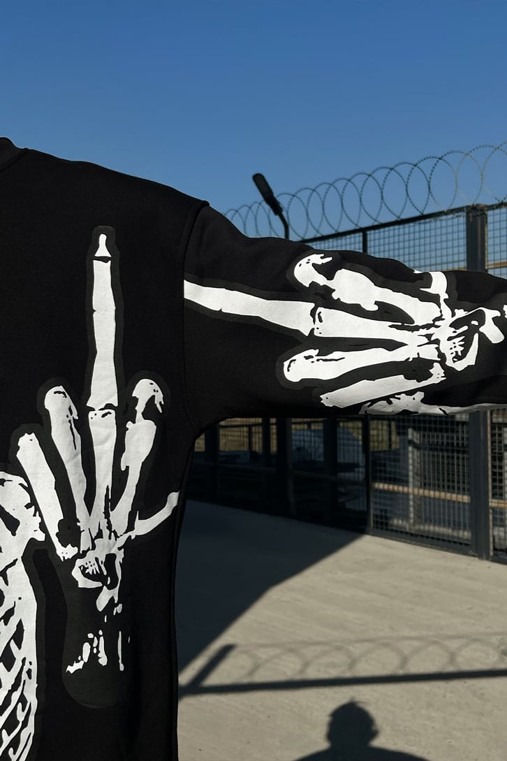 Skeletton Baskılı Siyah Oversize Sweatshirt
