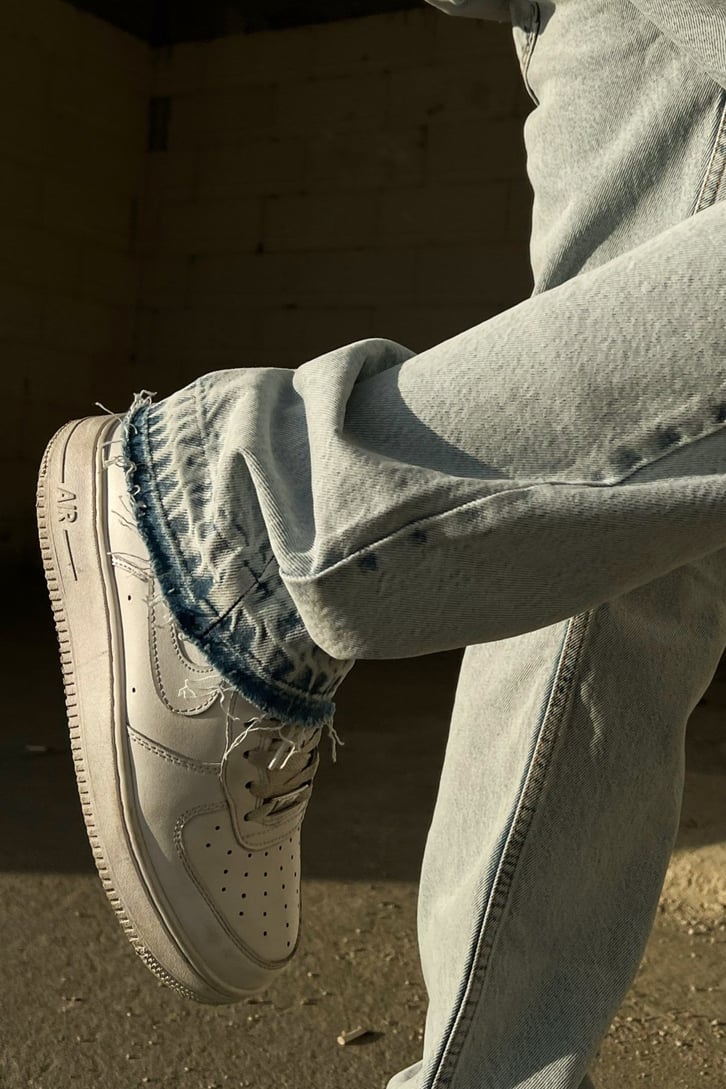 Skeletton Hand Baskılı Buz Mavi Regular Fit Jean