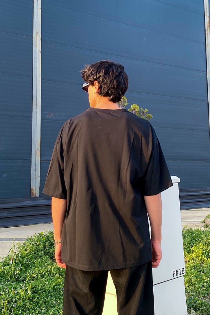 Ski Drill Mask Baskılı Siyah Oversize Tshirt