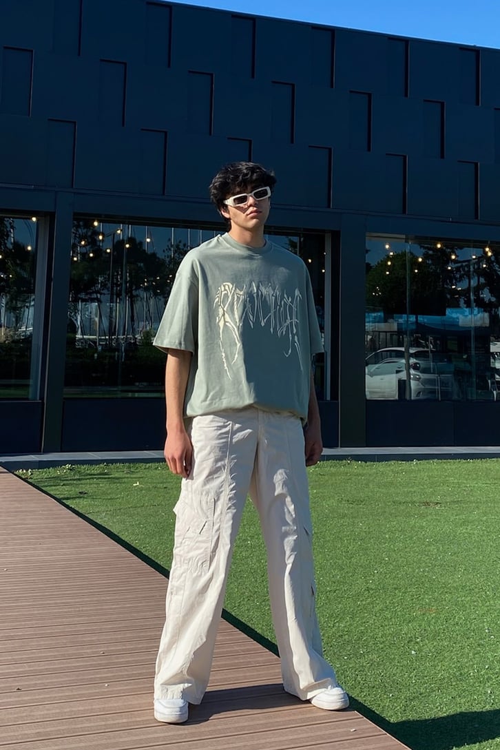 Skull Back Baskılı Su Yeşili  Oversize Tshirt