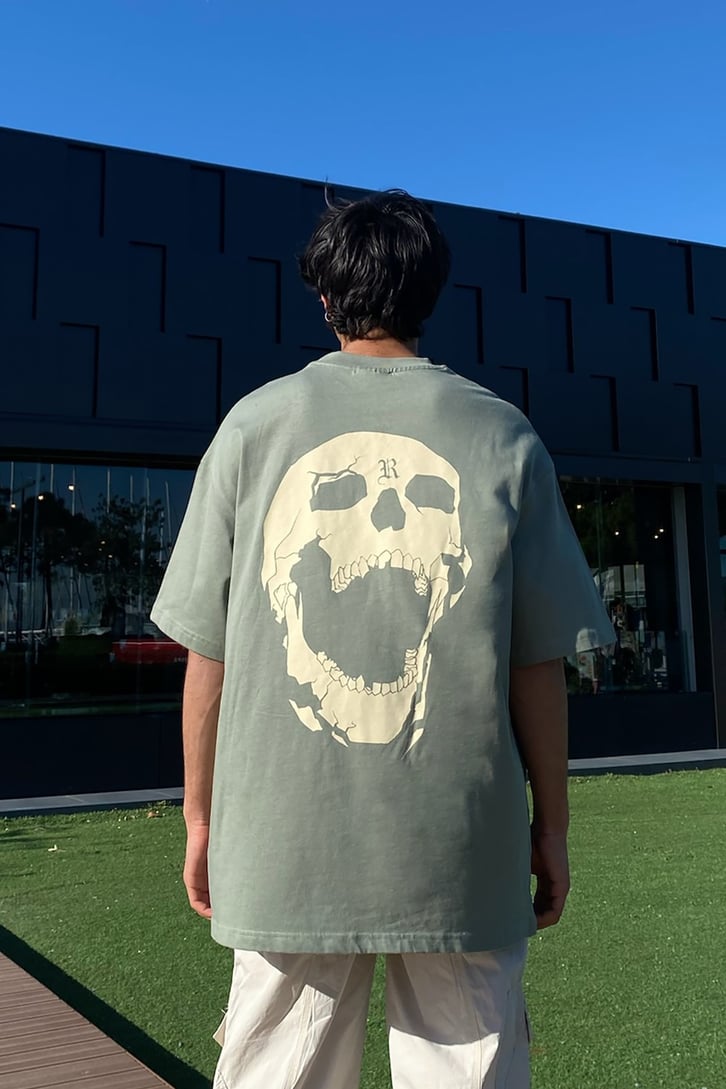 Skull Back Baskılı Su Yeşili  Oversize Tshirt