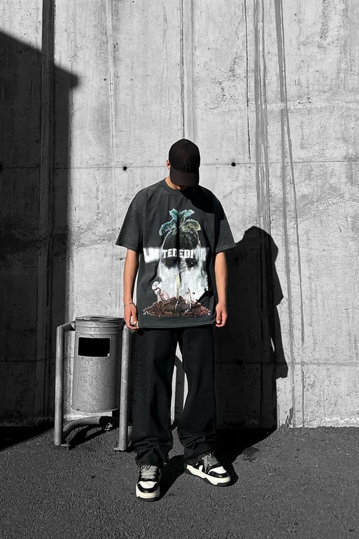 Skull Island Acid Wash Oversize Tişört