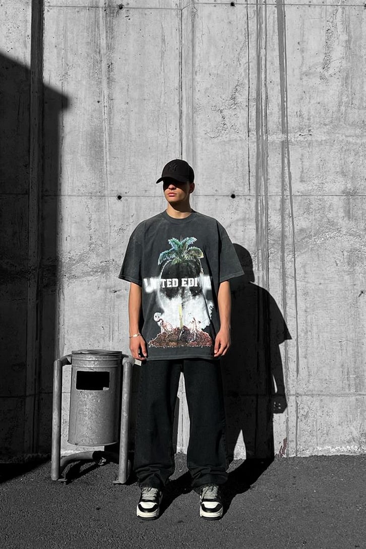 Skull Island Acid Wash Oversize Tişört
